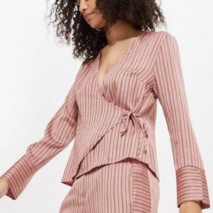 Topshop Stripe Wrap Long Sleeve Top Classic Blouse Size 12